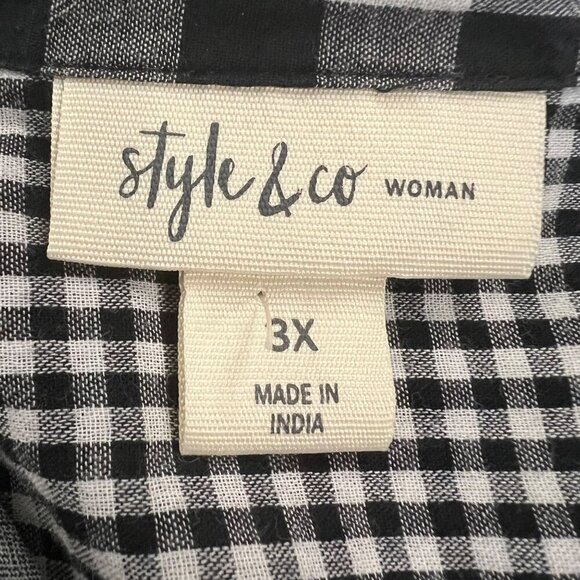 Style & Co Women's Button Up Top Long Roll Tab Sleeve Black/White Check Size 3X - Picture 8 of 9